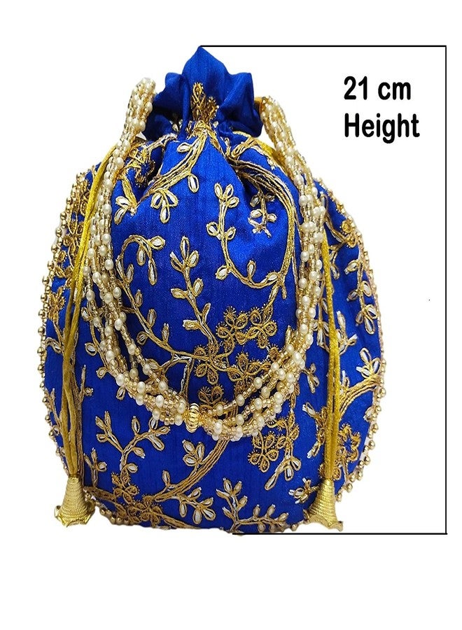 ATHZ Potli bag BLUE Matka Design for Women Wristlets Return Gifting handbags for Festivals Purses - Image 3
